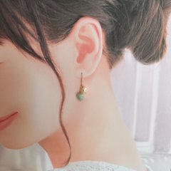 ビルマ翡翠と淡水パールのピアス/イヤリング画像