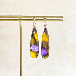 「秋の風」ロングペアシェイプのイヤリング/ピアス　イエローパープルコッパー 14kgfの画像