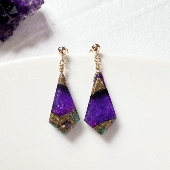 「風にのって」カイトシェイプのイヤリング/ピアス　ブルーパープルコッパー 14kgf画像