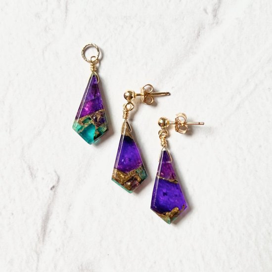 「風にのって」カイトシェイプのイヤリング/ピアス　ブルーパープルコッパー 14kgf画像