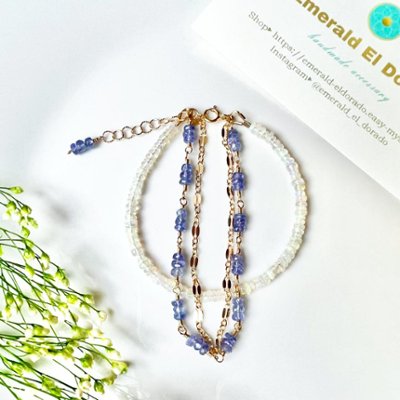 オパールと高品質タンザナイトの3連ブレスレット_14kgfの画像