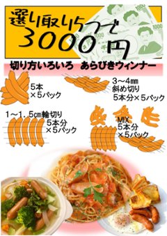 選り取り5つで3500円対象商品　切り方いろいろあらびきウインナーの画像