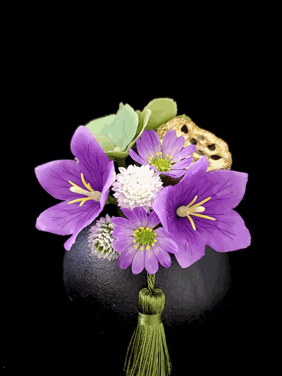 「仏花」桔梗、緑紫陽花、千日紅、都忘れ画像