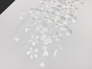 刺繍［白］しだれ桜半衿 正絹画像