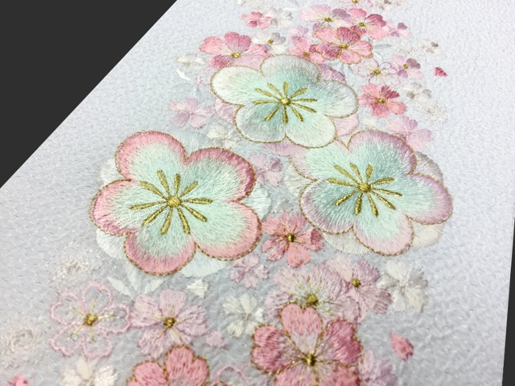 刺繍［白］大輪桜柄半衿画像