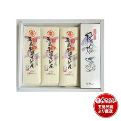 MK-03まるふじギフトセット｜手土産や挨拶品などのギフトにおススメ｜五島手延うどん「白椿」180ｇ×3袋・あごだしスープセットの画像