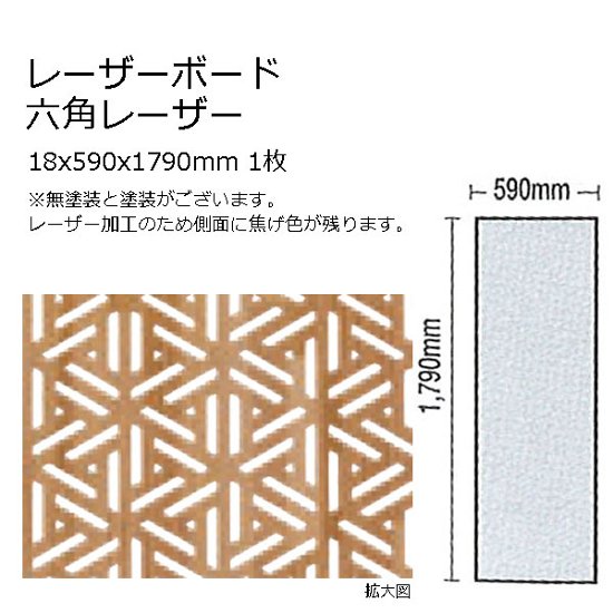 木製パネル レーザーボード 六角レーダー 15x590x1790mm 1枚 無塗装画像