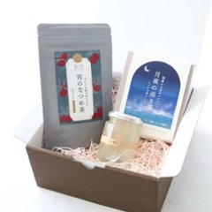 【なつめ】宵のなつめ茶とゆらぎ女性の為のギフトBOXセット（なつめ茶、よもぎ入浴剤、五感で感じるアロマキャンドル）の画像
