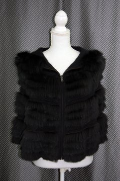 カシミヤニット＆フォックス　リバーシブルフーディーケープの画像