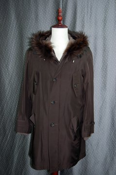 Men'sシェアードラビット＆カシミヤ混ウールニットライナー付　シルクコート　チャイナラクーントリムの画像