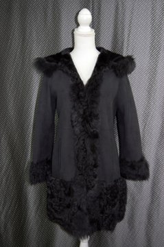 ムートン　ダブルフェイス長毛切り替えフーディーコートの画像