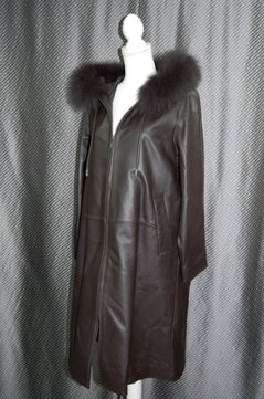 ラムレザー　フーディーコート　Foxトリム画像