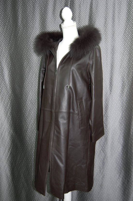 ラムレザー　フーディーコート　Foxトリム画像