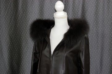 ラムレザー　フーディーコート　Foxトリム画像