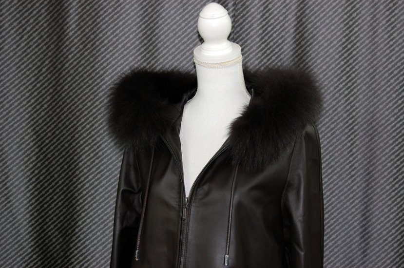 ラムレザー　フーディーコート　Foxトリム画像