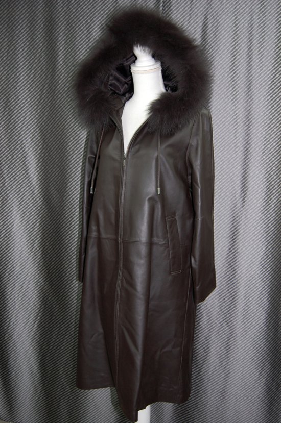 ラムレザー　フーディーコート　Foxトリム画像