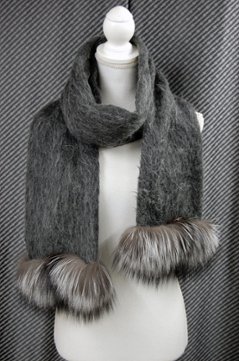 ウール＆モヘヤ混　ロングマフラー　シルバーフォックストリムの画像