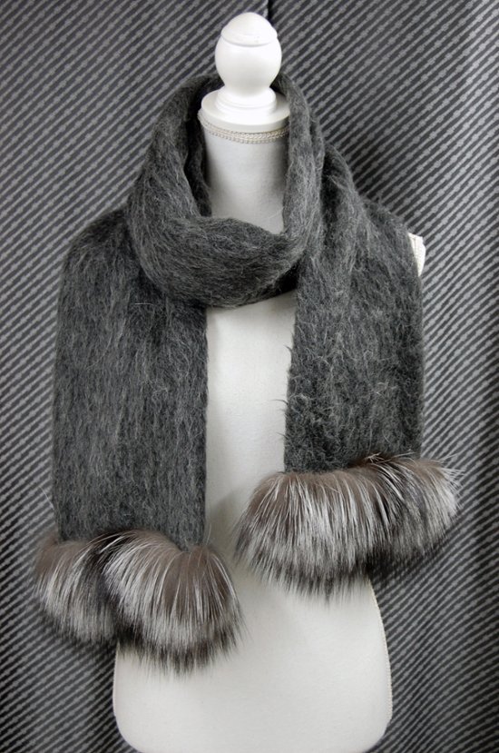ウール＆モヘヤ混　ロングマフラー　シルバーフォックストリム画像