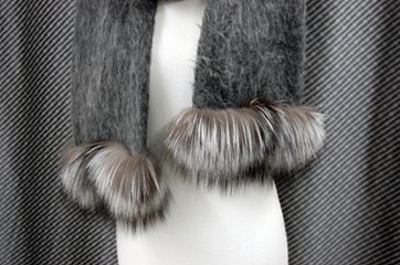 ウール＆モヘヤ混　ロングマフラー　シルバーフォックストリム画像