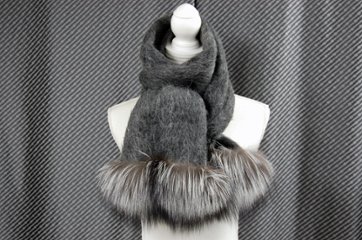 ウール＆モヘヤ混　ロングマフラー　シルバーフォックストリム画像