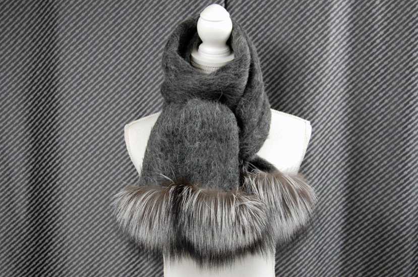 ウール＆モヘヤ混　ロングマフラー　シルバーフォックストリム画像