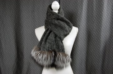 ウール＆モヘヤ混　ロングマフラー　シルバーフォックストリム画像