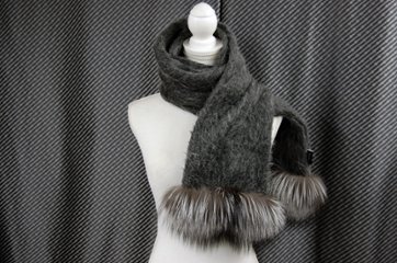 ウール＆モヘヤ混　ロングマフラー　シルバーフォックストリム画像