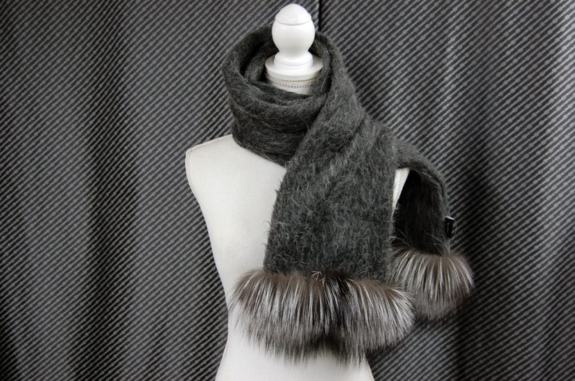 ウール＆モヘヤ混　ロングマフラー　シルバーフォックストリム画像