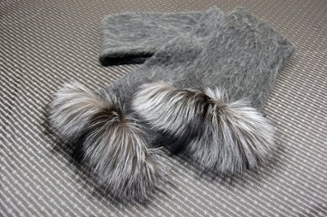 ウール＆モヘヤ混　ロングマフラー　シルバーフォックストリム画像