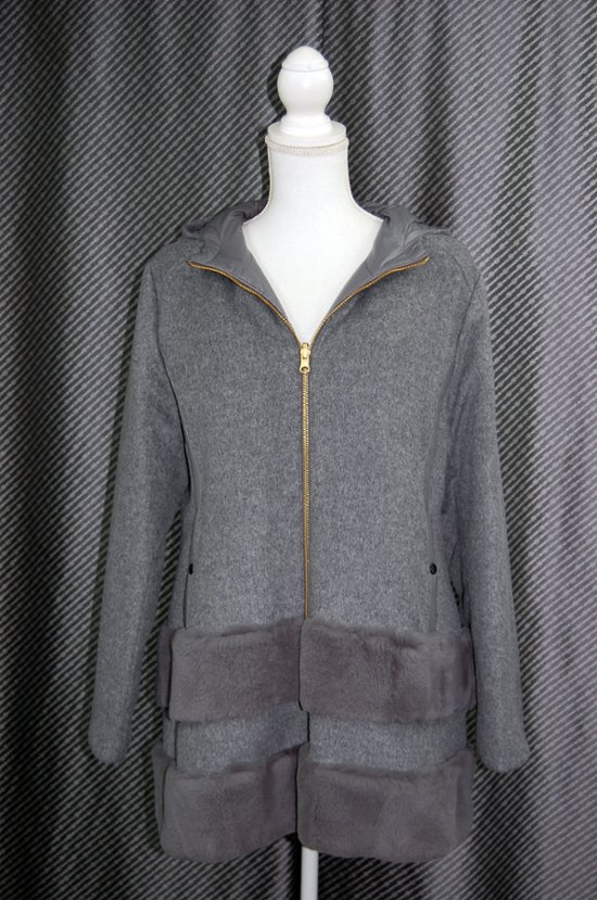 レッキスファー使い　ウール混＆ダウンリバーシブルフーディーコート画像