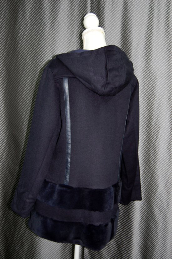 レッキスファー使い　ウール混＆ダウンリバーシブルフーディーコート画像