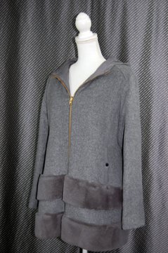 レッキスファー使い　ウール混＆ダウンリバーシブルフーディーコート画像