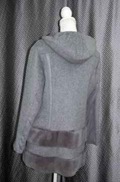 レッキスファー使い　ウール混＆ダウンリバーシブルフーディーコート画像