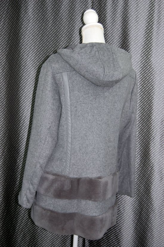 レッキスファー使い　ウール混＆ダウンリバーシブルフーディーコート画像