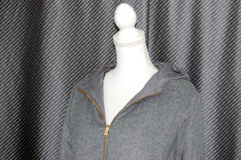 レッキスファー使い　ウール混＆ダウンリバーシブルフーディーコート画像