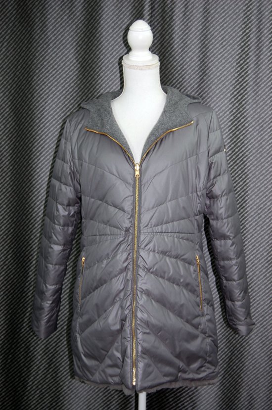 レッキスファー使い　ウール混＆ダウンリバーシブルフーディーコート画像