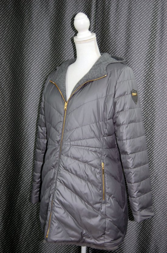 レッキスファー使い　ウール混＆ダウンリバーシブルフーディーコート画像