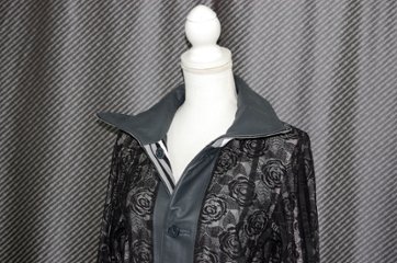 ラムレザー＆レース　リバーシブルロングジャケット画像