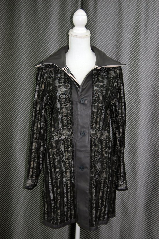 ラムレザー＆レース　リバーシブルロングジャケット画像