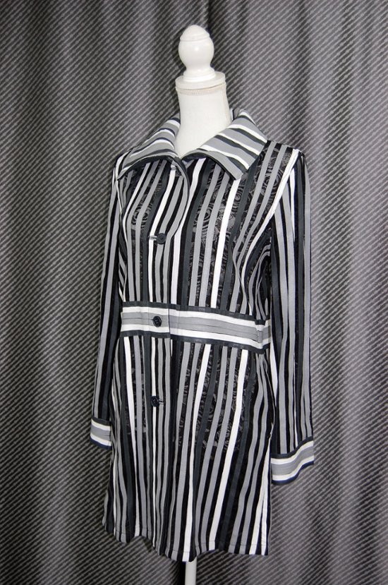 ラムレザー＆レース　リバーシブルロングジャケット画像