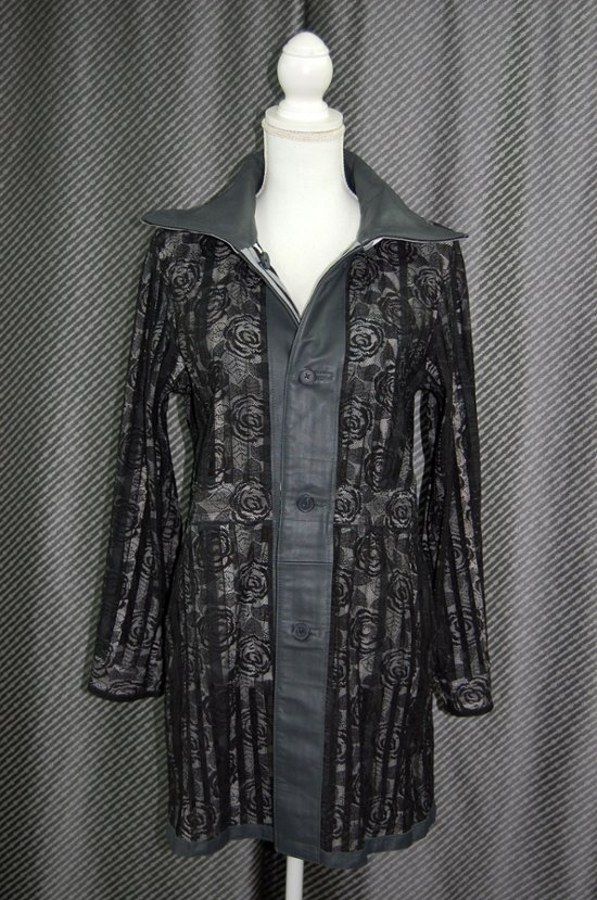 ラムレザー＆レース　リバーシブルロングジャケット画像