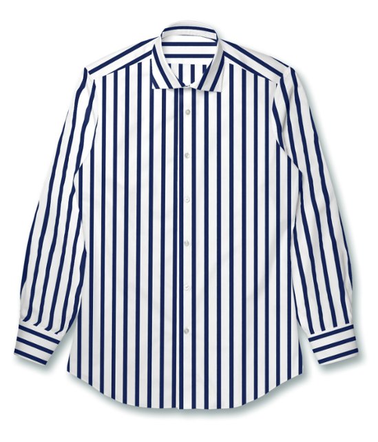 【Organic Cotton】【THOMAS MASON】ネイビー ブロード ストライプ ドレスシャツ画像