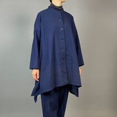 【備後絣】藍染め　ロングフレアーシャツ　濃紺スラブ 再入荷画像