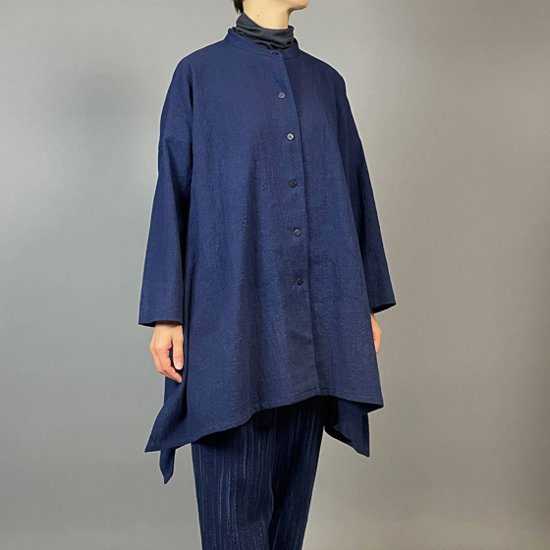 【備後絣】藍染め　ロングフレアーシャツ　濃紺スラブ 再入荷画像