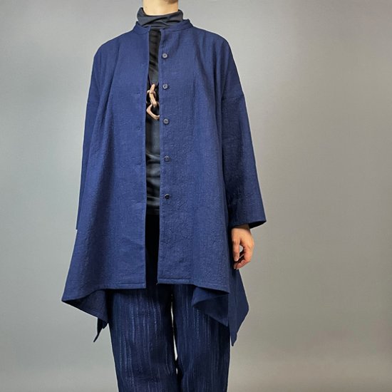 【備後絣】藍染め　ロングフレアーシャツ　濃紺スラブ 再入荷画像