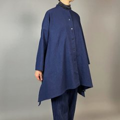 【備後絣】藍染め　ロングフレアーシャツ　濃紺スラブ 再入荷画像