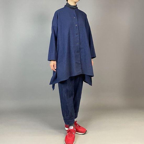 【備後絣】藍染め　ロングフレアーシャツ　濃紺スラブ 再入荷画像