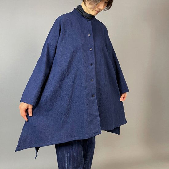 【備後絣】藍染め　ロングフレアーシャツ　濃紺スラブ 再入荷画像