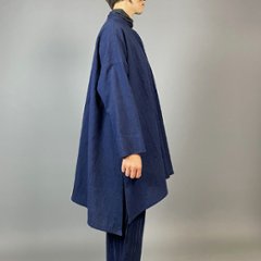 【備後絣】藍染め　ロングフレアーシャツ　濃紺スラブ 再入荷画像