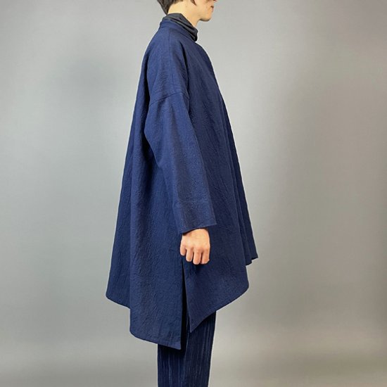 【備後絣】藍染め　ロングフレアーシャツ　濃紺スラブ 再入荷画像